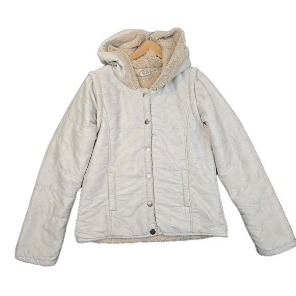O'Neill Jackets & Blazers - O'Neill Womens XL Sherpa Lined Jacket Ivory Hooded Zip Off Sleeves Floral‎